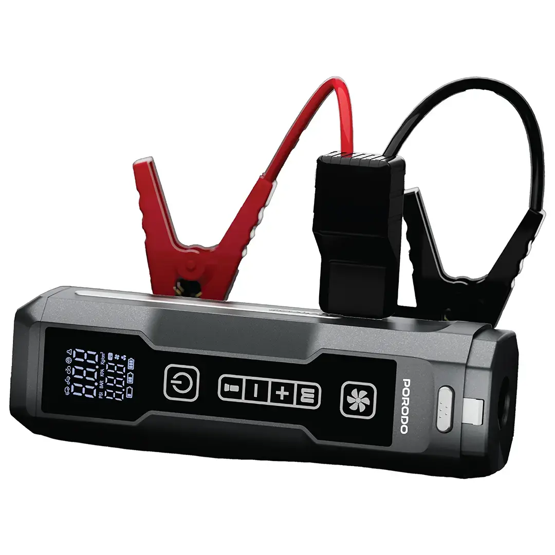 مشغل تشغيل بطارية بورودو إغناتوف ومضخة هواء مع مكنسة يدوية وشحن USB-C - أسود