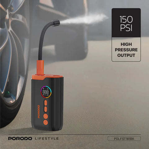 Porodo Lifestyle 55W Portable Tire Inflator 150 PSI with 4 Modes and Digital Display - Black