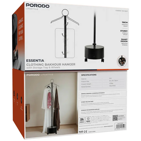Porodo Lifestyle Essentia Clothing Bakhour Hanger with Storage Tray & Wheels-Black