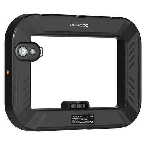 Porodo Lifestyle Handheld Ring Grip Camera & phone vlogging light with Desktop support & Phone clamp-Black