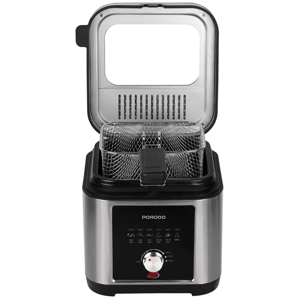 Porodo Lifestyle Stainless Steel 2.5L Deep Fryer with Adjustable Temperature & Non-Stick Tray -Silver
