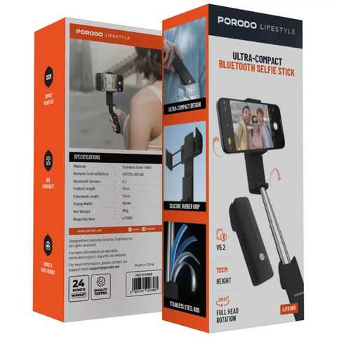 Porodo Lifestyle Ultra-Compact Bluetooth Selfie Stick - Black