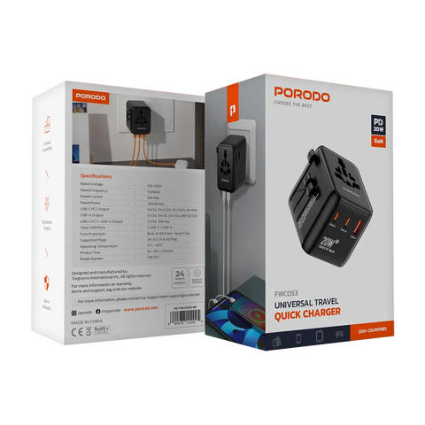 Porodo Universal Travel GaN Quick Charger - Black