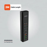 Porodo 85W X6 PD X3 USB Fast Charging Strip UK (2m Wire) - Black