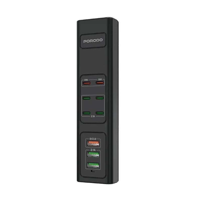 Porodo 85W X6 PD X3 USB Fast Charging Strip UK (2m Wire) - Black