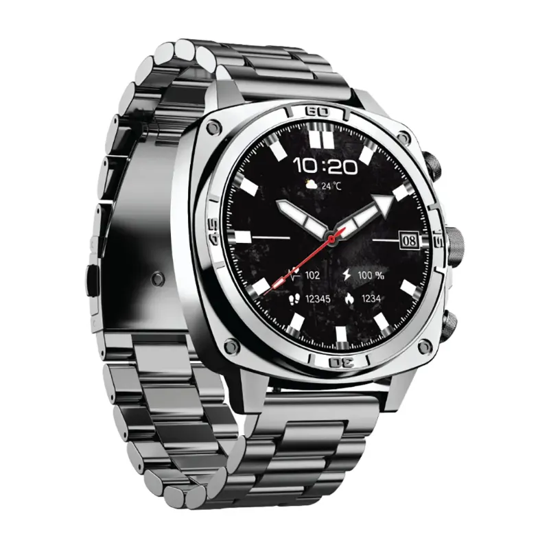 Porodo Chrono Steel Smart Watch with AMOLED Display, Bluetooth Calling & IP68 - Silver
