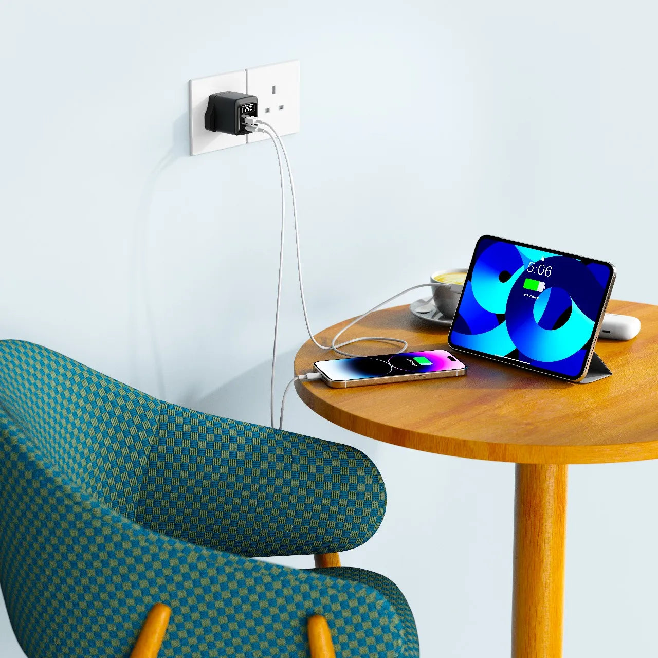 Porodo GaN 25W Dual-Port (USB-C PD + USB-A) Wall Charger – Black