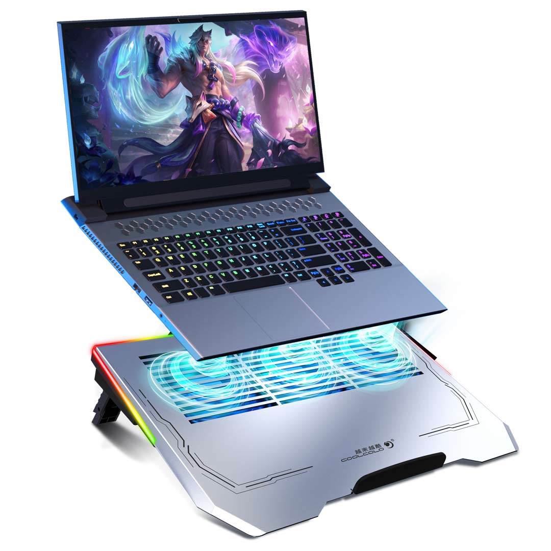 Porodo Gaming Aluminum RGB Laptop Cooling Fan - Silver