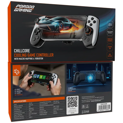 Porodo, Chillcore Gaming Controller with Active Cooling, Macro Mapping & Vibration – Black