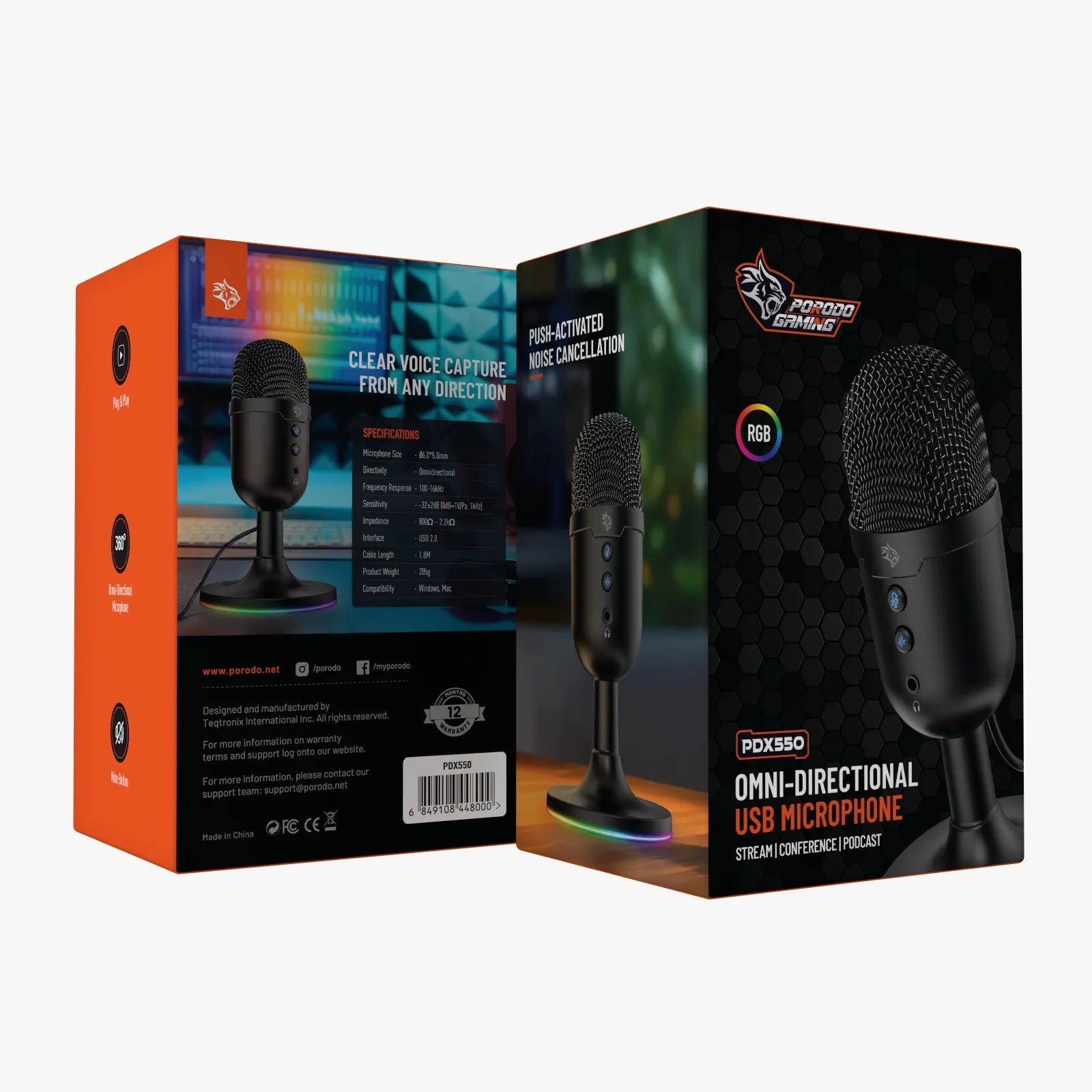 Porodo Gaming Omni-Directional USB Microphone - Black