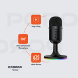 Porodo Gaming Omni-Directional USB Microphone - Black
