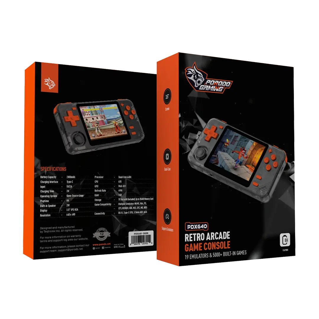 Porodo Gaming Retro Arcade Gaming Console - Black / Orange