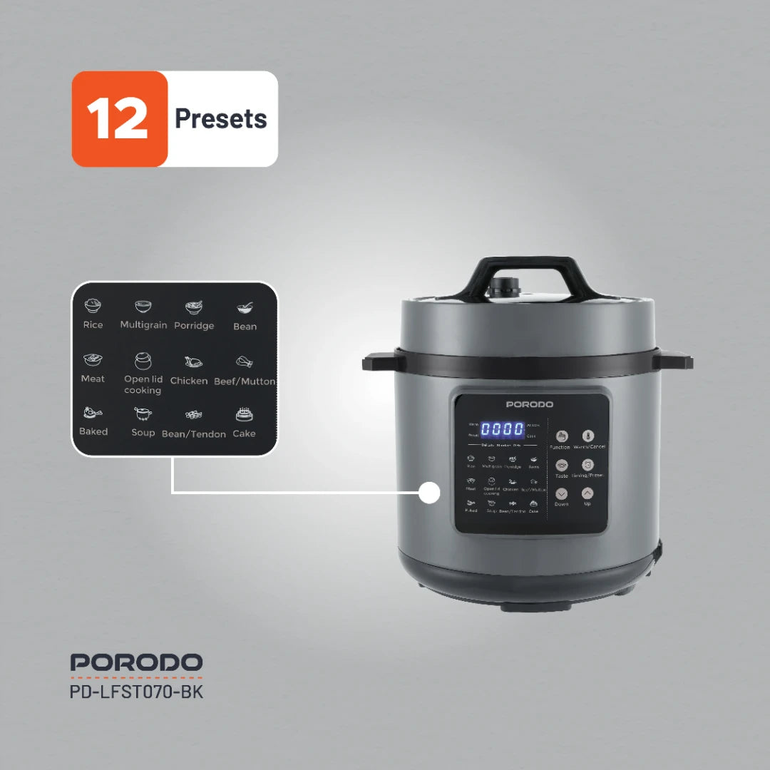 Porodo Lifestyle 1300W Multi-Cuisine Pressure Cooker, 6L – Black