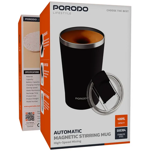 Porodo Lifestyle Automatic Magnetic Stirring Mug 400ml with High-Speed Mixing & USB-C Fast Charging