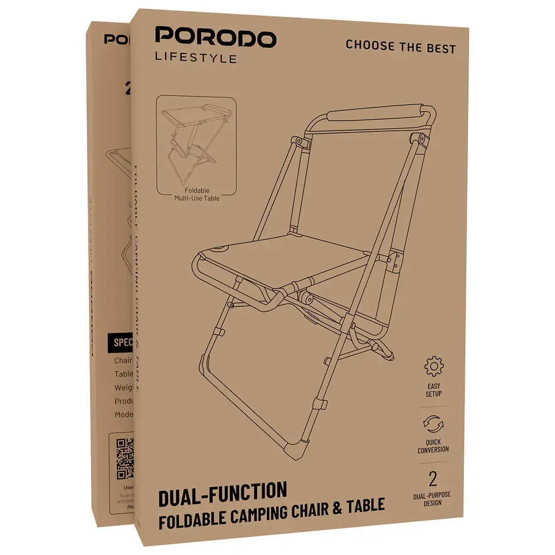 Porodo, Lifestyle Dual-Function Foldable Camping Chair & Table