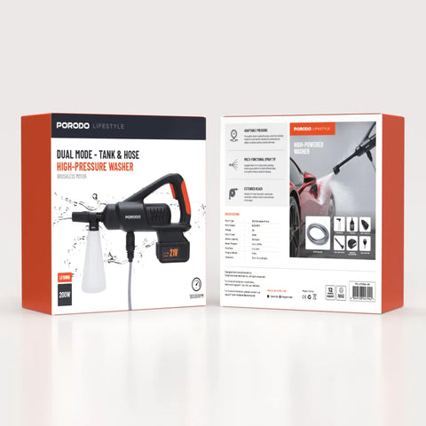 Porodo Lifestyle Dual Mode Tank & Hose High-Pressure Washer - Black