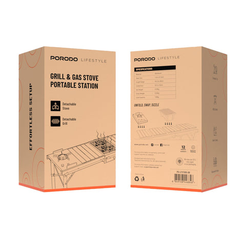 Porodo PD-LFST005-BR, Lifestyle Grill & Gas Stove Portable Station - Brown