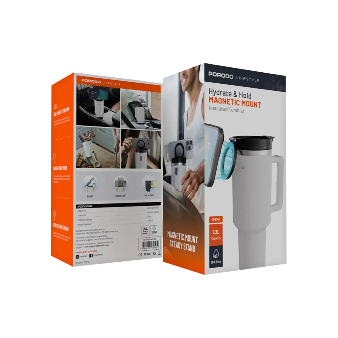 Porodo, Lifestyle Hydrate & Hold Magnetic Mount 40oz Insulated Tumbler