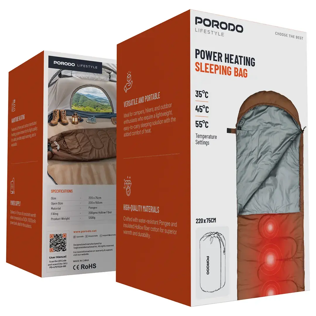 Porodo Lifestyle Power Heating Sleeping Bag with Adjustable Temperature Settings