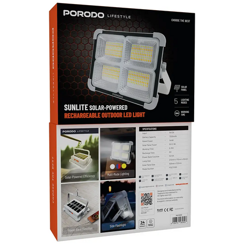 Porodo Lifestyle Sunlite Solar-Powered Rechargeable Outdoor LED Light