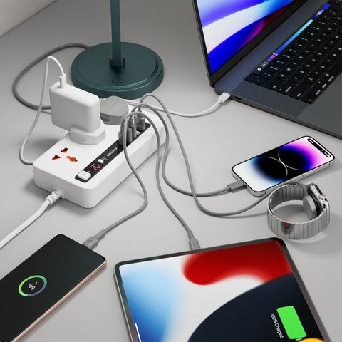 Porodo Multi-Port Power Hub with 3 AC Outlets, USB-C PD 20W, USB-A QC & 24H Timer - 2M