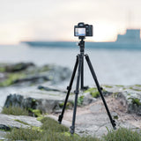 Porodo Professional Aluminum Tripod 155cm with 12Kg Max Load & Telescopic Design - Black