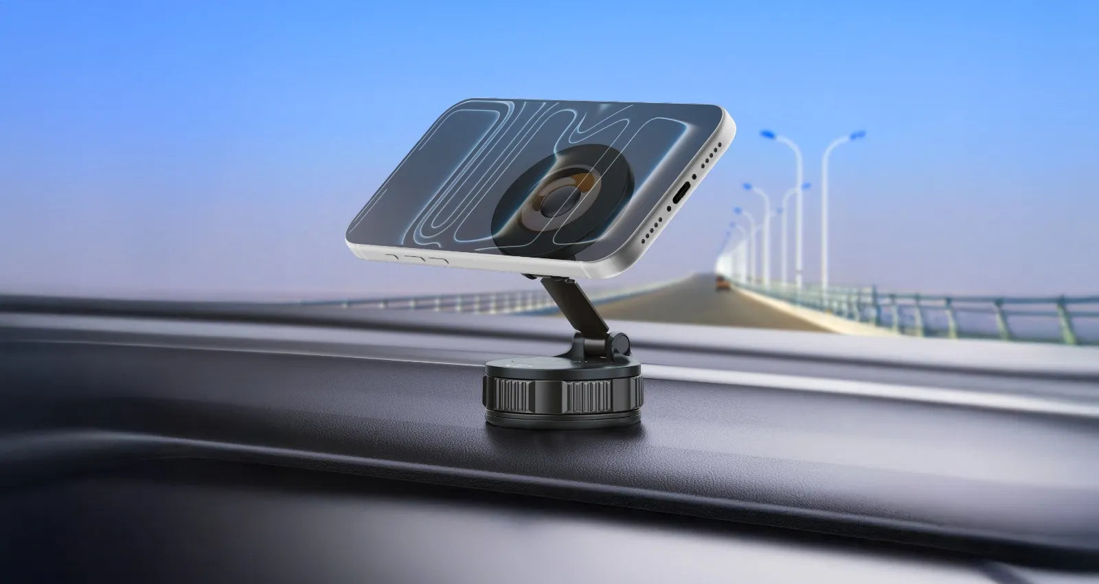 Porodo Rotarex MagSafe Car Mount with Powerful Suction Base, 360° Rotation & N52 Magnets - Black
