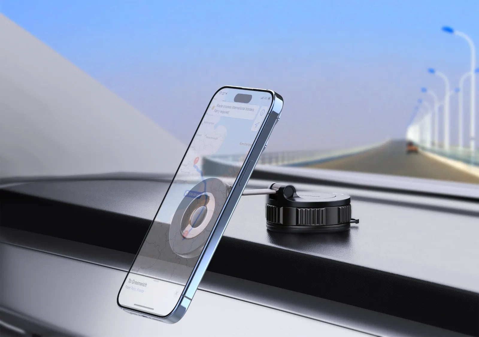 Porodo Rotarex MagSafe Car Mount with Powerful Suction Base, 360° Rotation & N52 Magnets - Black