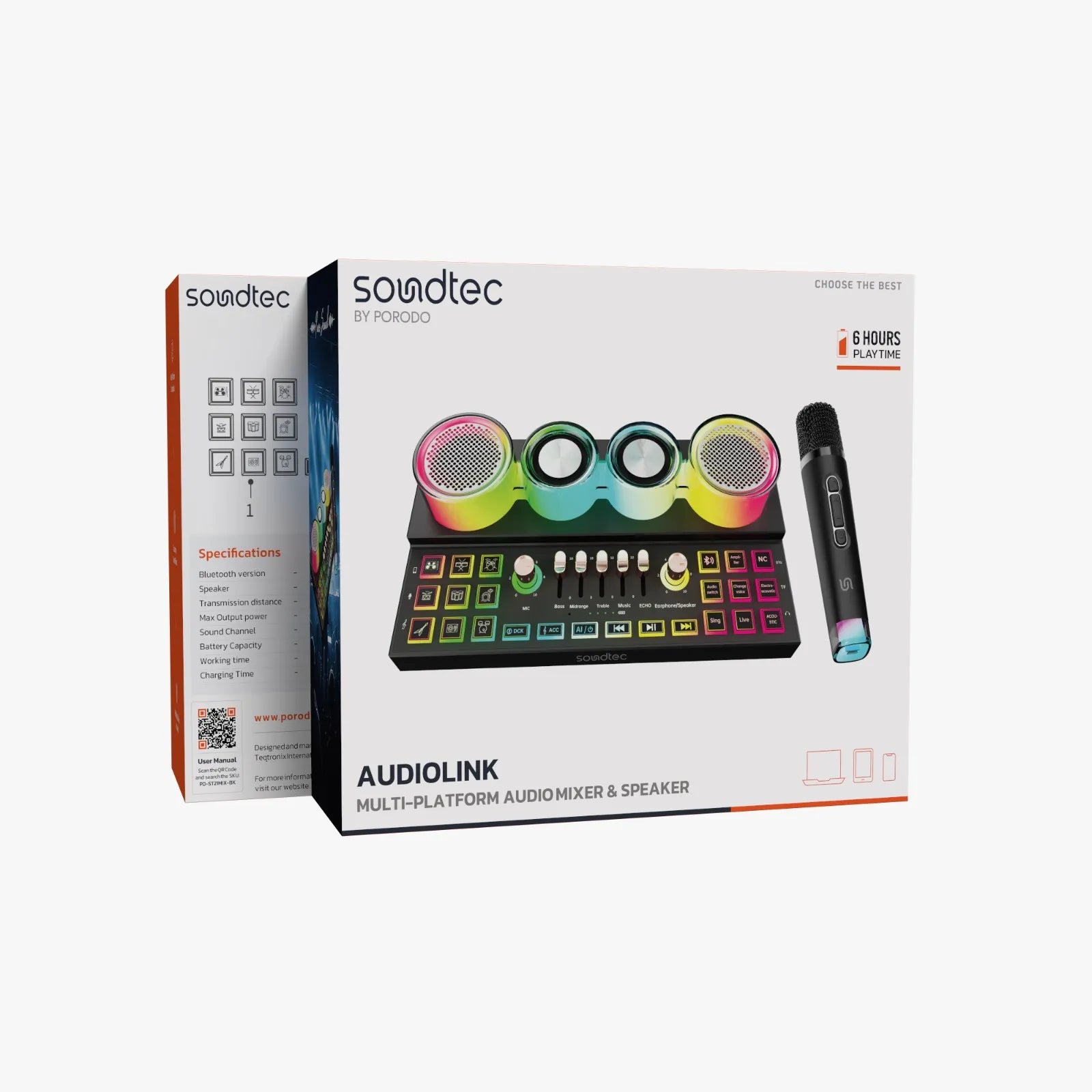 Porodo Soundtec Audiolink Audio Mixer & Speaker with Wireless Mic - Black