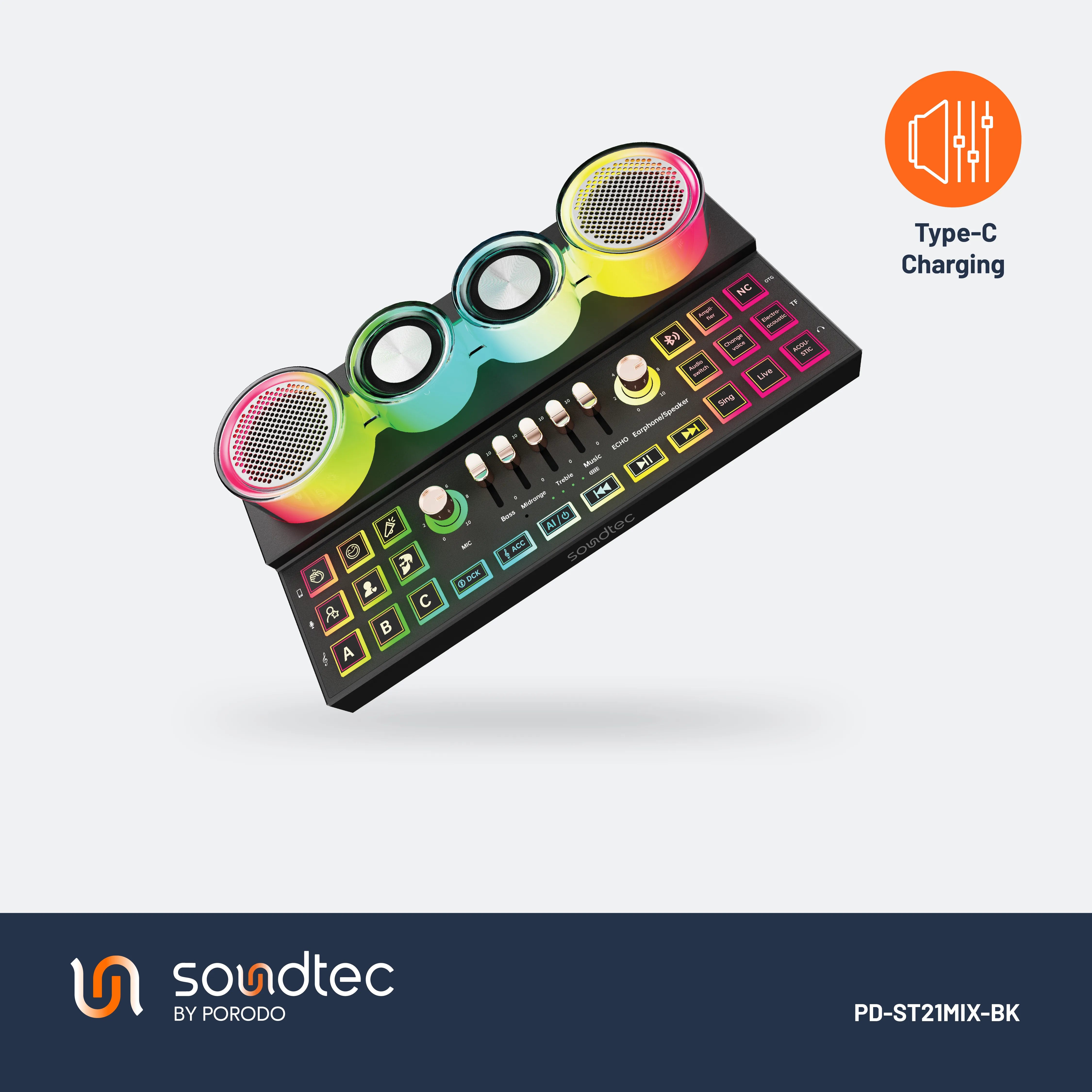 Porodo Soundtec Audiolink Audio Mixer & Speaker with Wireless Mic - Black