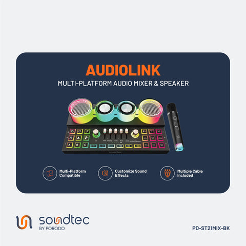 Porodo Soundtec Audiolink Audio Mixer & Speaker with Wireless Mic - Black