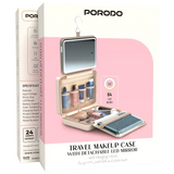 Porodo Travel Makeup Case with Detachable LED Mirror & Hanging Hook – Beige