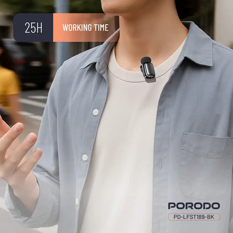 Porodo Wireless Lavalier Microphones Lightning Connector | Noise Reduction - Black
