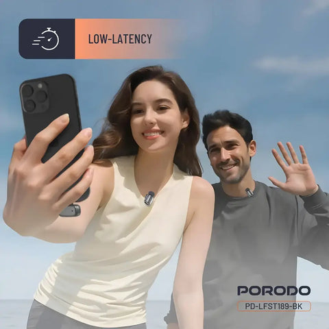 Porodo Wireless Lavalier Microphones Lightning Connector | Noise Reduction - Black