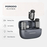 Porodo Wireless Lavalier Microphones Lightning Connector | Noise Reduction - Black