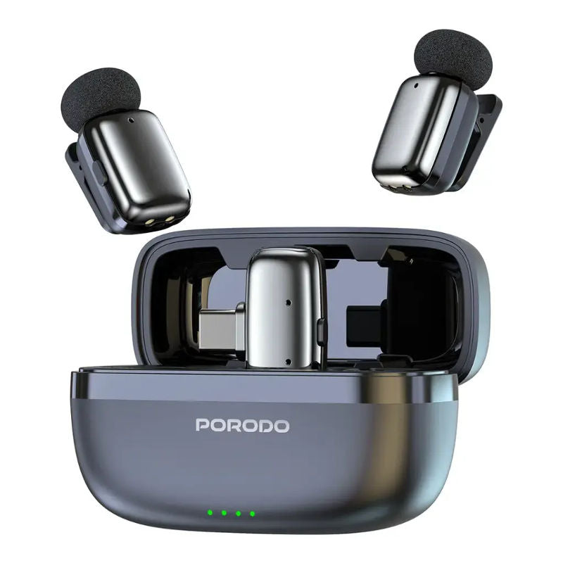 Porodo Wireless Lavalier Microphones Lightning Connector | Noise Reduction - Black