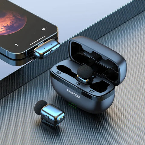 Porodo Wireless Lavalier Microphones Lightning Connector | Noise Reduction - Black