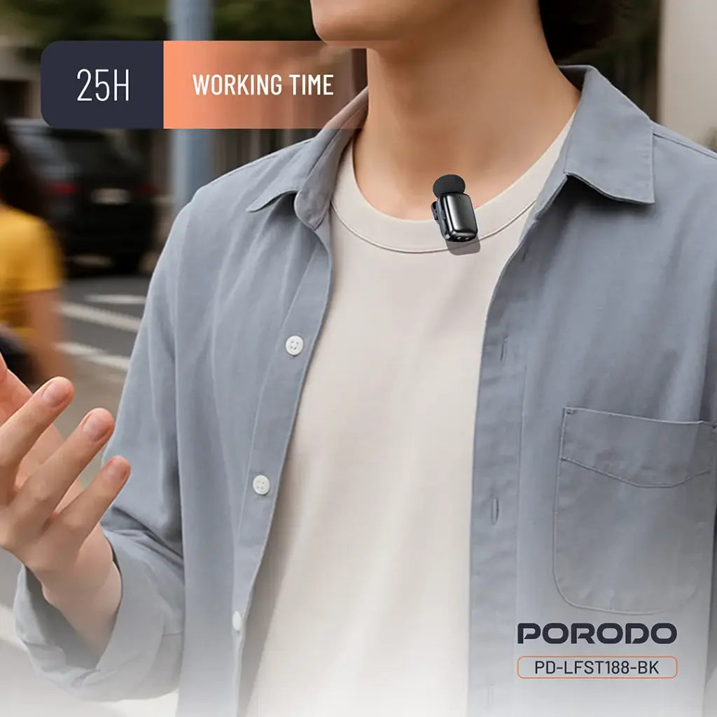 Porodo Wireless Lavalier Microphones Type-C Connector | Noise Reduction - Black