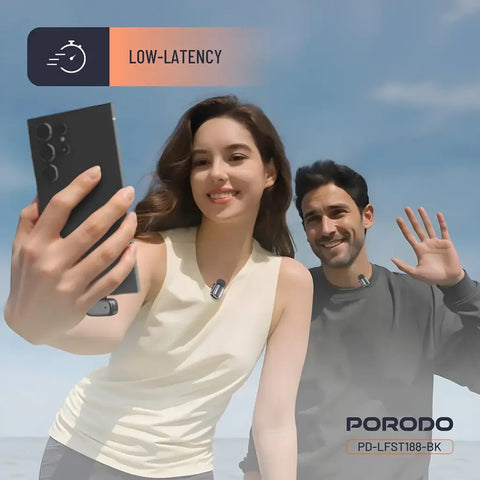 Porodo Wireless Lavalier Microphones Type-C Connector | Noise Reduction - Black