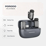 Porodo Wireless Lavalier Microphones Type-C Connector | Noise Reduction - Black