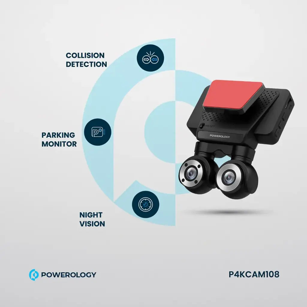 Powerology Dual Lens Dash Camera 4K Cam108 - Black