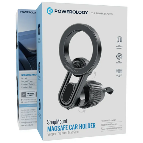 Powerology PWS6M09BK, SnapMount MagSafe Car Holder - Black