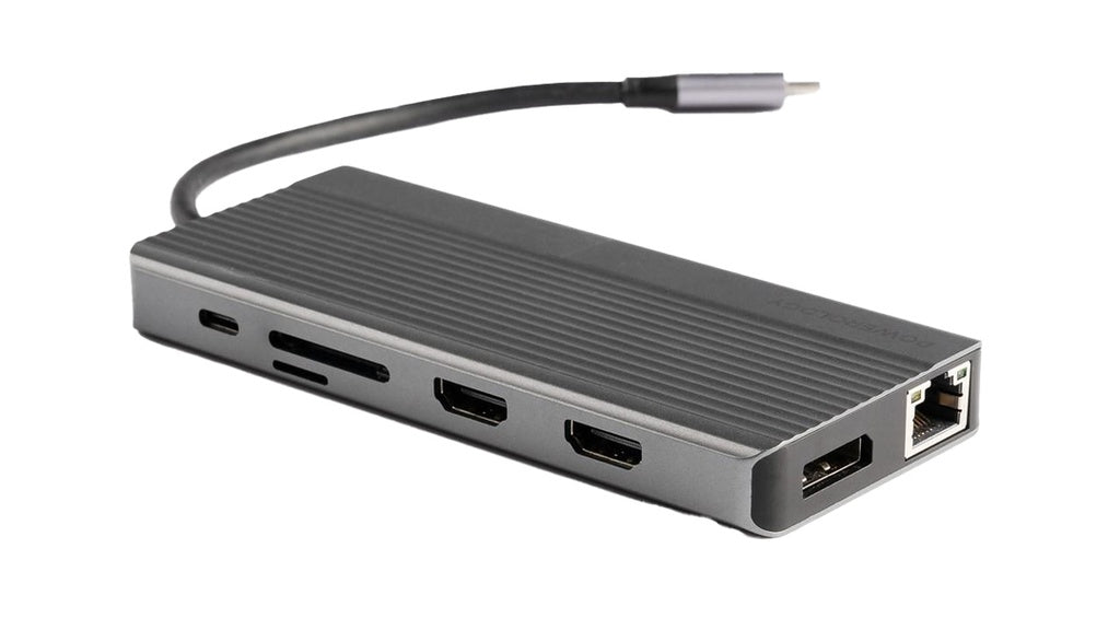 Powerology, 13-in-1 USB-C Hub, 4K HDMI, 100W PD, Ethernet, SD/MicroSD, 3.5mm AUX