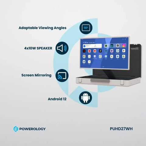 Powerology 27" Android Screen (Android 12, 8GB RAM, 128GB, Touchscreen, 6800mAh)