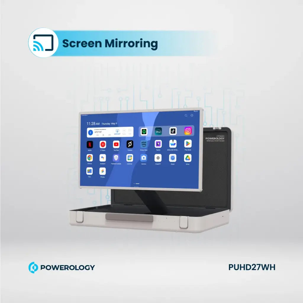 Powerology 27" Android Screen (Android 12, 8GB RAM, 128GB, Touchscreen, 6800mAh)