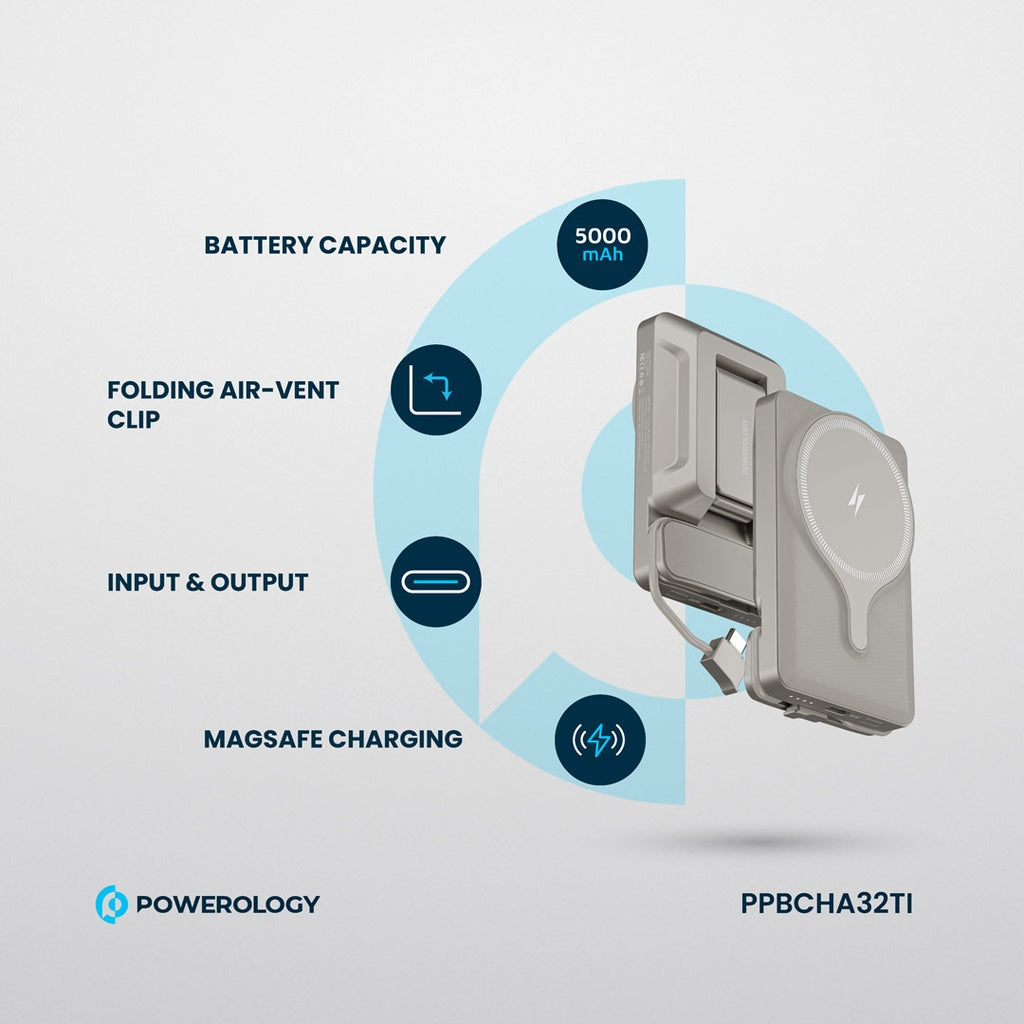 Powerology, 5000mAh Power Bank With Magnetic Wireless Charger Car Mount