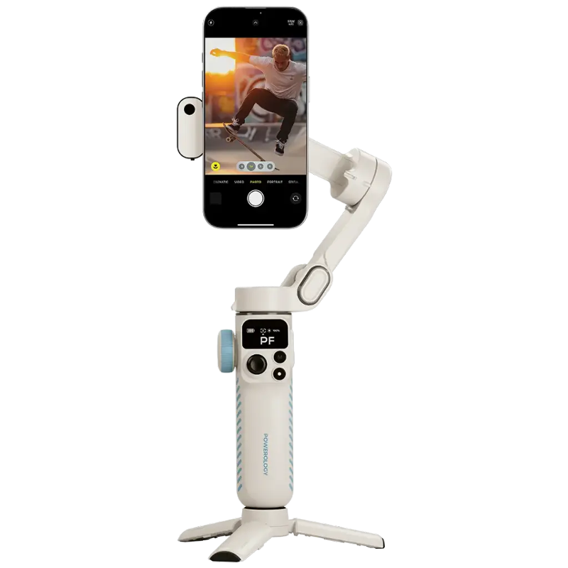 Powerology Magwave 3-Axis Magnetic Smartphone Gimbal – Pro Stabilization & Smart Controls, White