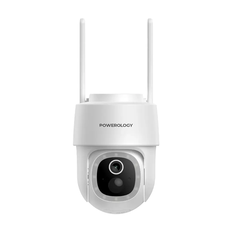 Powerology PPBCHA73, Built-In Solar Pan & Tilt Outdoor Camera - White