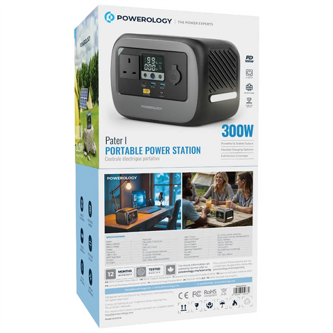 Powerology, Pater I Portable Power Station 300W with Multi-Device Charging - Gray
