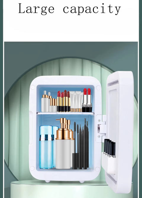 Premium 4L Portable Mini Fridge with HD Makeup Mirror & Touch-Control LED Light